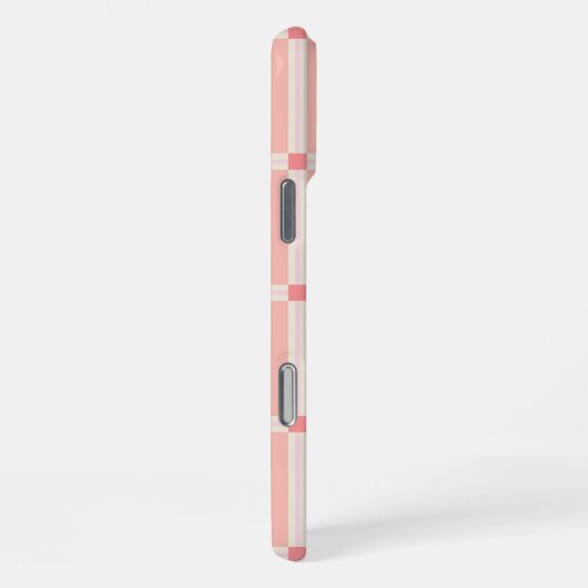 Soft Pink Grid Pattern with Coral Accent  iPhoneケース (右側面)