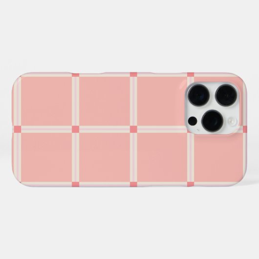 Soft Pink Grid Pattern with Coral Accent  iPhoneケース (裏面横)