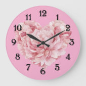 Soft Pink Heart Flower ラージ壁時計 (正面)
