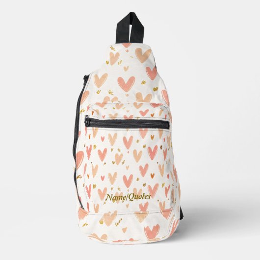 Soft Pink Hearts Seamless Pattern スリングバッグ (正面)