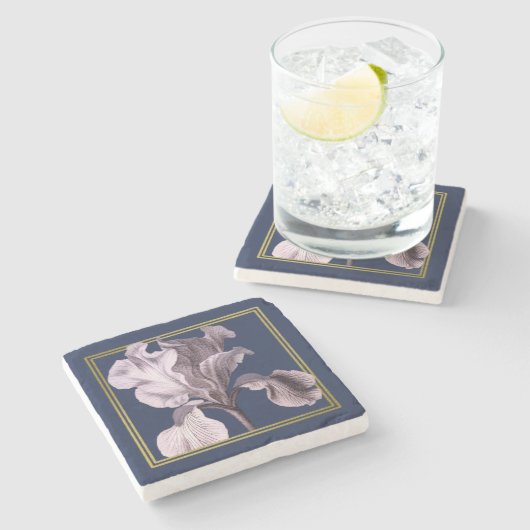 Soft Pink Iris on Blue Coaster ストーンコースター (横)