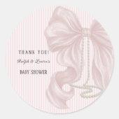 Soft Pink Ivory Bow Baby Shower Thank You ラウンドシール (正面)