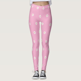 Soft Pink Leggings with Blooming Flower Pattern レギンス