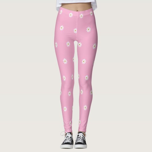Soft Pink Leggings with Blooming Flower Pattern レギンス (正面)