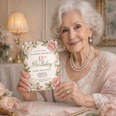 Soft Pink Magnolia and Peony 101st Birthday  招待状