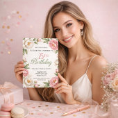 Soft Pink Magnolia and Peony 25th Birthday  招待状