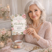 Soft Pink Magnolia and Peony 70th Birthday  招待状