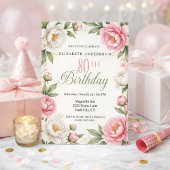 Soft Pink Magnolia and Peony 80th Birthday  招待状