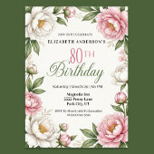 Soft Pink Magnolia and Peony 80th Birthday  招待状