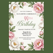 Soft Pink Magnolia and Peony 99th Birthday  招待状