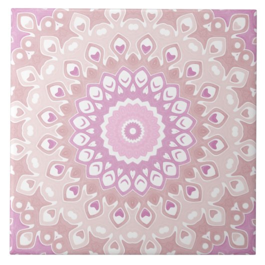 Soft Pink Mandala with Heart and Petal Motifs タイル (正面)