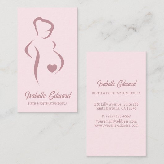Soft Pink Maternity Doula Identity Illustration 名刺 (正面/裏面)