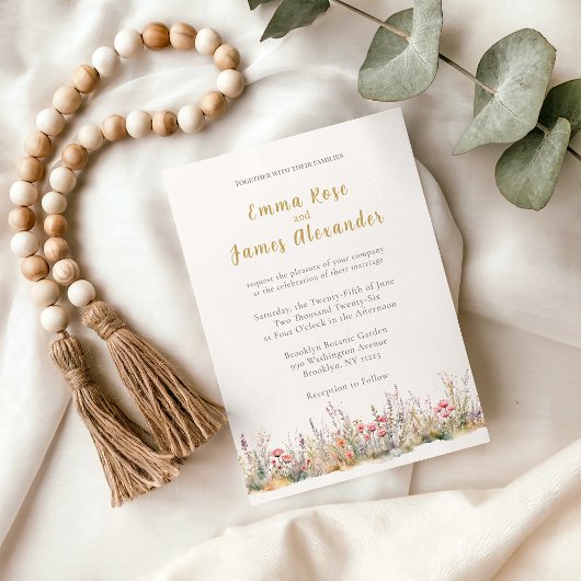 Soft Pink Minimalist Floral Wedding Invitation 招待状