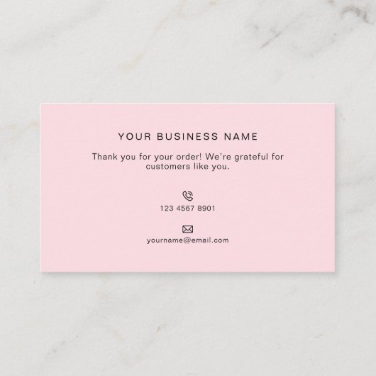 Soft Pink Modern Boutique Shop Thank You 名刺 (裏面)