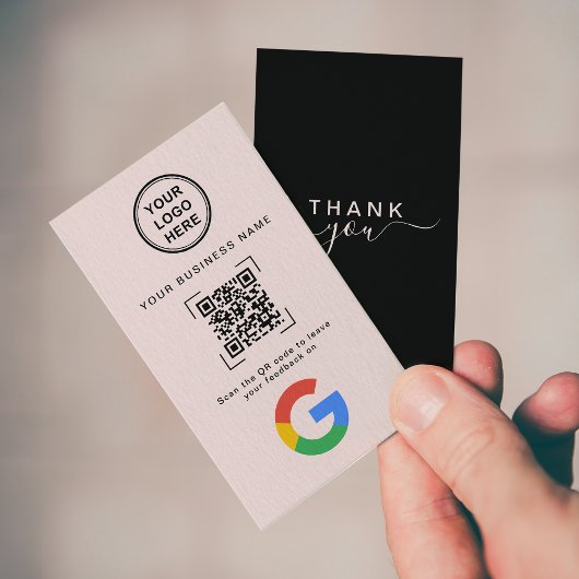 Soft Pink Modern QR Code Google Review 名刺