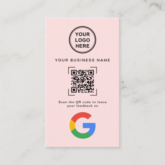 Soft Pink Modern QR Code Google Review 名刺 (正面)