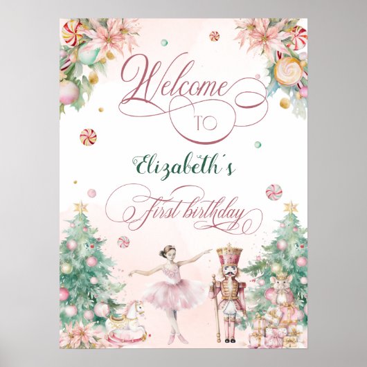 Soft Pink Nutcracker Ballet Birthday Party Welcome ポスター (正面)