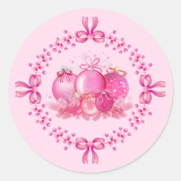 Soft Pink Ornament Holiday Collection ラウンドシール