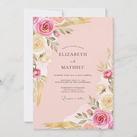 Soft Pink Ornate Botanical Wedding 招待状 (正面)