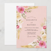 Soft Pink Ornate Botanical Wedding 招待状 (正面/裏面)