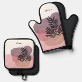 Soft Pink Pastel Abstract Tropical 鍋つかみ&鍋敷きセット (正面/裏面)