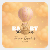 Soft Pink Pastel Teddy Bear Baby Shower  スクエアシール (正面)