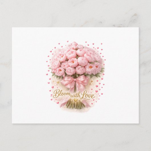 Soft Pink Peonies Bouquet Bloom With Love Postcard ポストカード (正面)