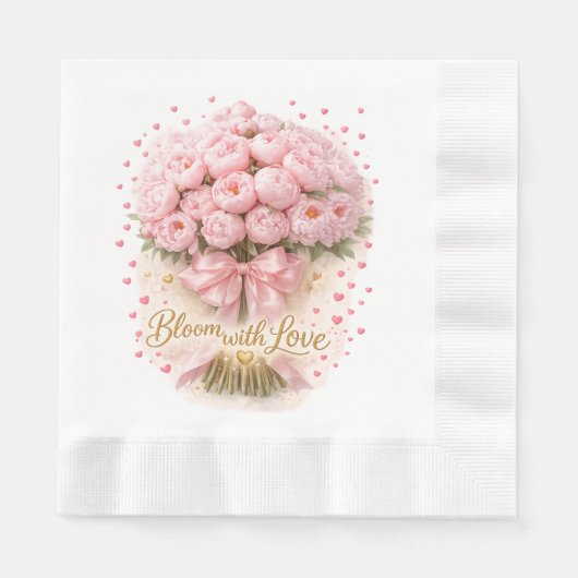 Soft Pink Peonies Bouquet – Paper Napkin 縁ありランチョンナプキン (正面)