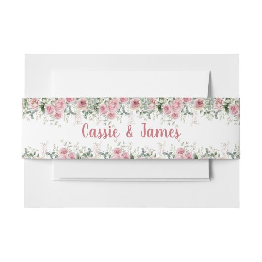 Soft Pink Peony & Eucalyptus Floral Design Wedding 招待状ベリーバンド (正面例)