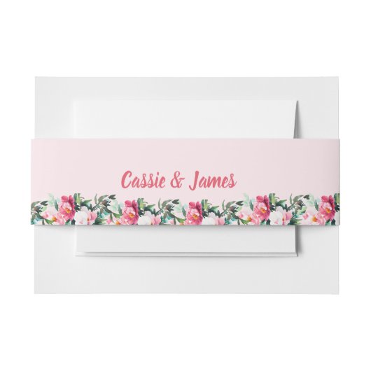 Soft Pink Peony & Eucalyptus Floral Wedding  招待状ベリーバンド (正面例)