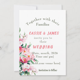 Soft Pink Peony & Eucalyptus Floral Wedding 招待状