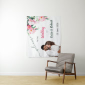 Soft Pink Peony & Eucalyptus Floral Wedding Banner タペストリー (インサイチュ)
