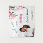 Soft Pink Peony & Eucalyptus Floral Wedding Banner タペストリー (正面)