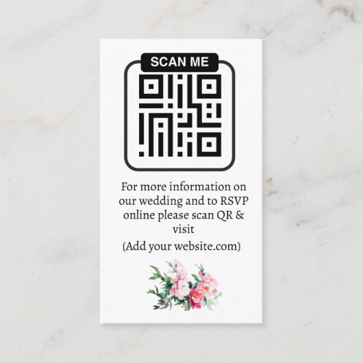 Soft Pink Peony & Eucalyptus Floral Wedding QR エンクロージャーカード (正面)