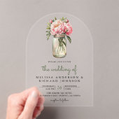 Soft Pink Peony Flowers Mason Jar Wedding アクリル招待状 (インサイチュ (ポータブル))