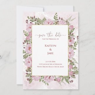 Soft Pink Peony Wedding Invitation セーブザデート
