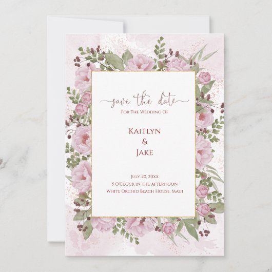 Soft Pink Peony Wedding Invitation セーブザデート (正面)