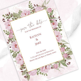 Soft Pink Peony Wedding Save the Date Card セーブザデート