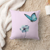 Soft Pink Pillow with Blue Flower and Butterfly クッション (ブランケット)