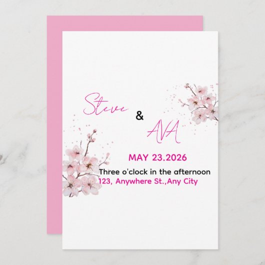 Soft Pink Romantic Wedding Invitation | Elegant & 招待状 (正面/裏面)