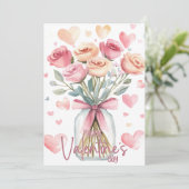 Soft pink rose jar with bow Happy Valentines Day シーズンカード (スタンド正面)