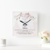 Soft Pink Roses & Bride and Groom Collection スクエア壁時計 (ホーム)