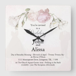 Soft Pink Roses & Bride and Groom Collection スクエア壁時計