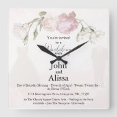 Soft Pink Roses & Bride and Groom Collection スクエア壁時計 (正面)