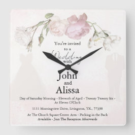 Soft Pink Roses & Bride and Groom Collection スクエア壁時計