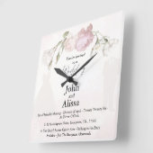 Soft Pink Roses & Bride and Groom Collection スクエア壁時計 (傾斜)