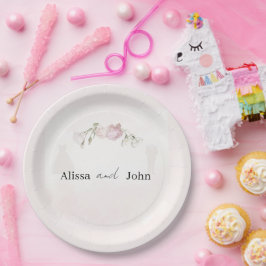 Soft Pink Roses & Bride and Groom Collection ペーパープレート