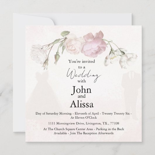 Soft Pink Roses & Bride and Groom Collection 案内状 (正面)