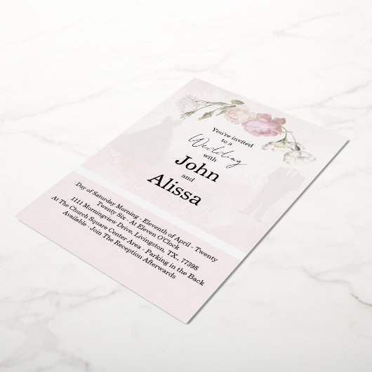 Soft Pink Roses & Bride and Groom Collection 箔招待状 (回転した状態)