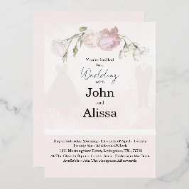 Soft Pink Roses & Bride and Groom Collection 箔招待状